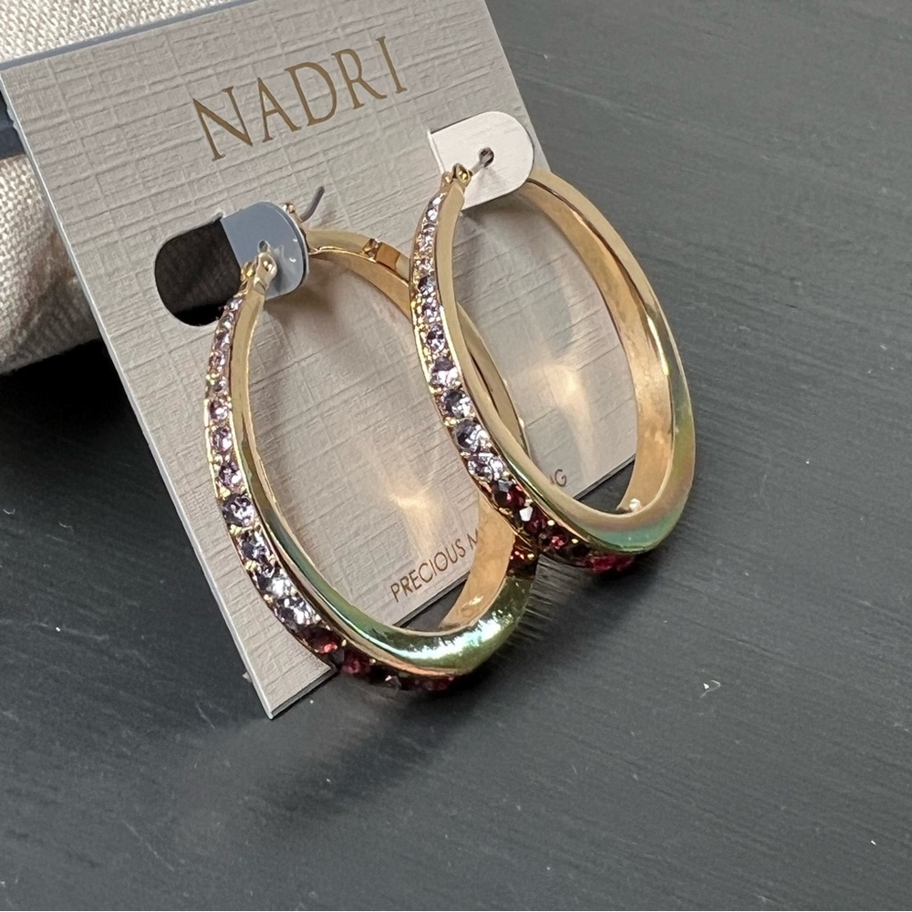 NWT Nadri Gold Ombre Crystal Hoop Earrings
